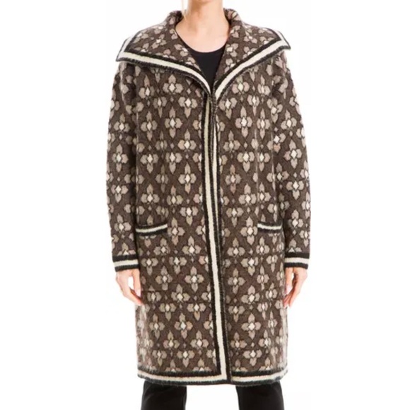 MAX STUDIO Jacquard Sweater Coat BLACK/TAUPE, Large - Picture 2 of 3